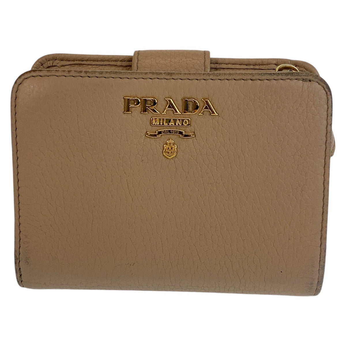 Prada Beige Leather Compact Wallet 408066 in Very Good Condition