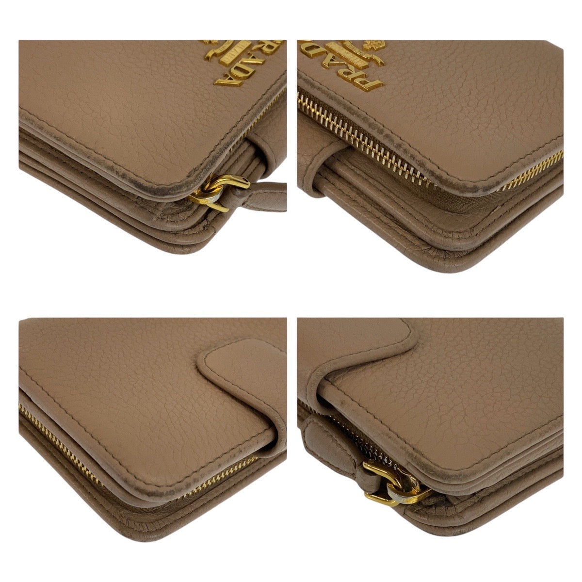 Prada Beige Leather Compact Wallet 408066 in Very Good Condition