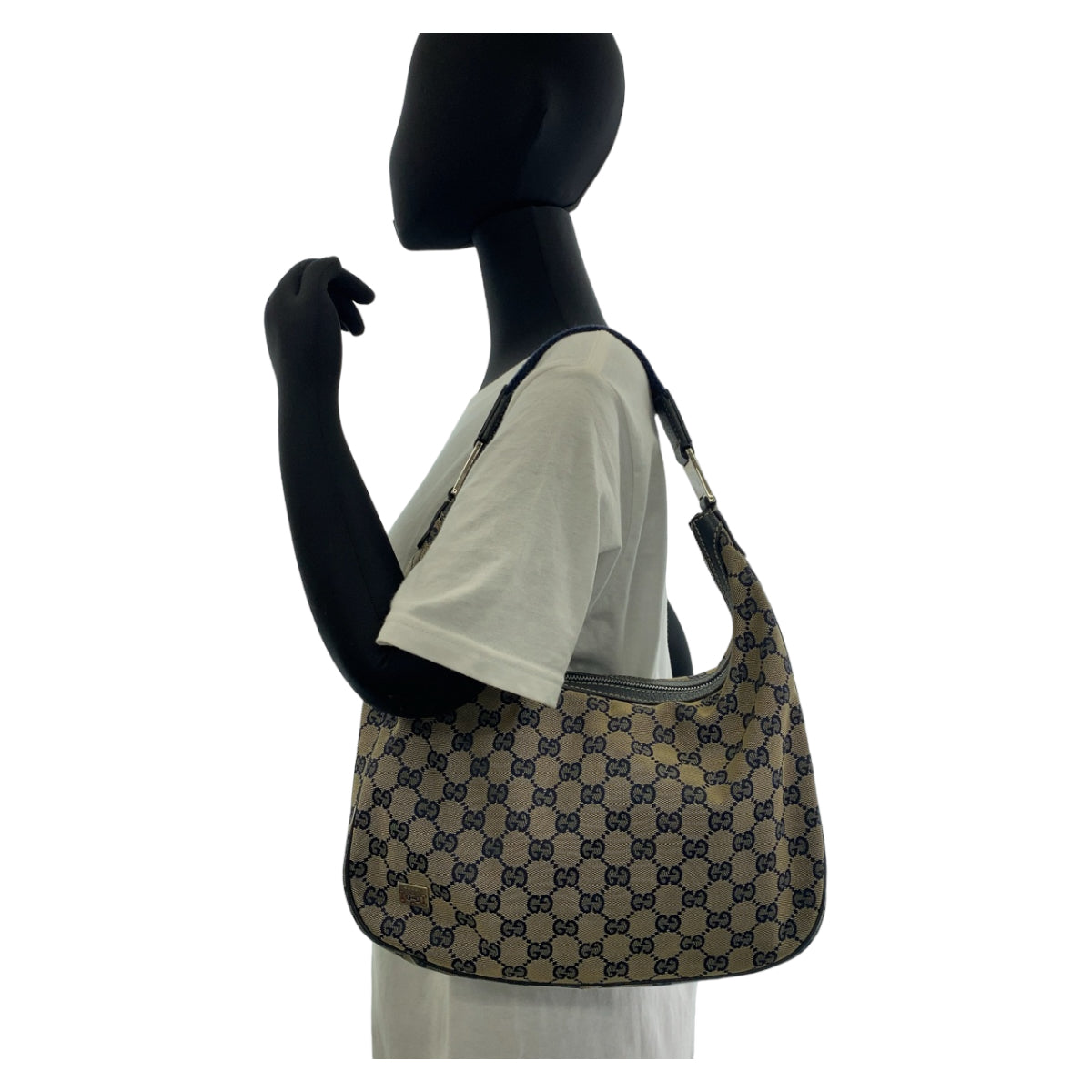 Gucci GG Canvas Shoulder Bag Navy Gray