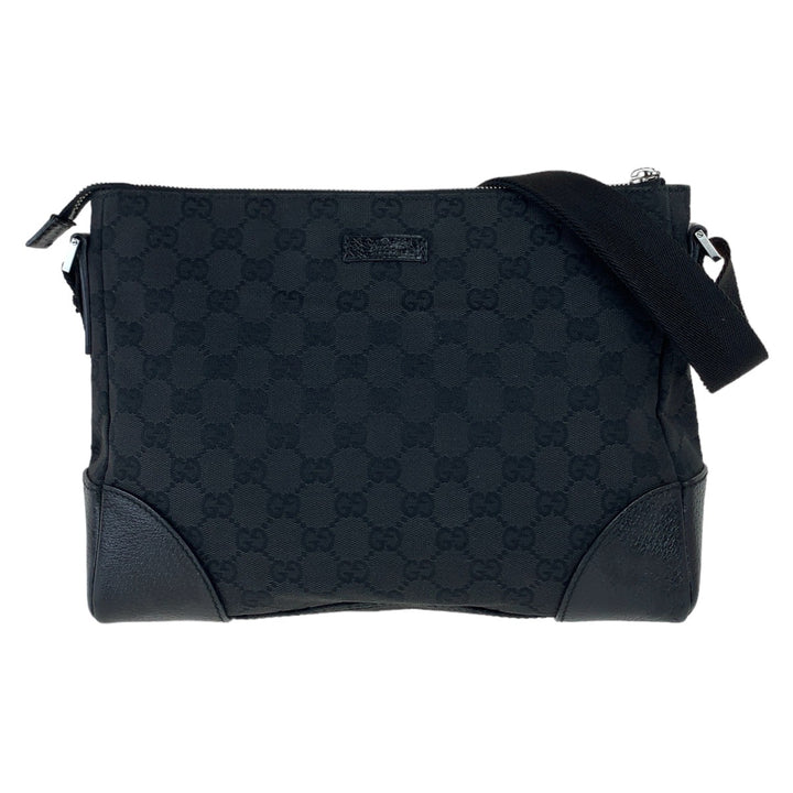 Gucci GG Canvas Leather Messenger Bag Black