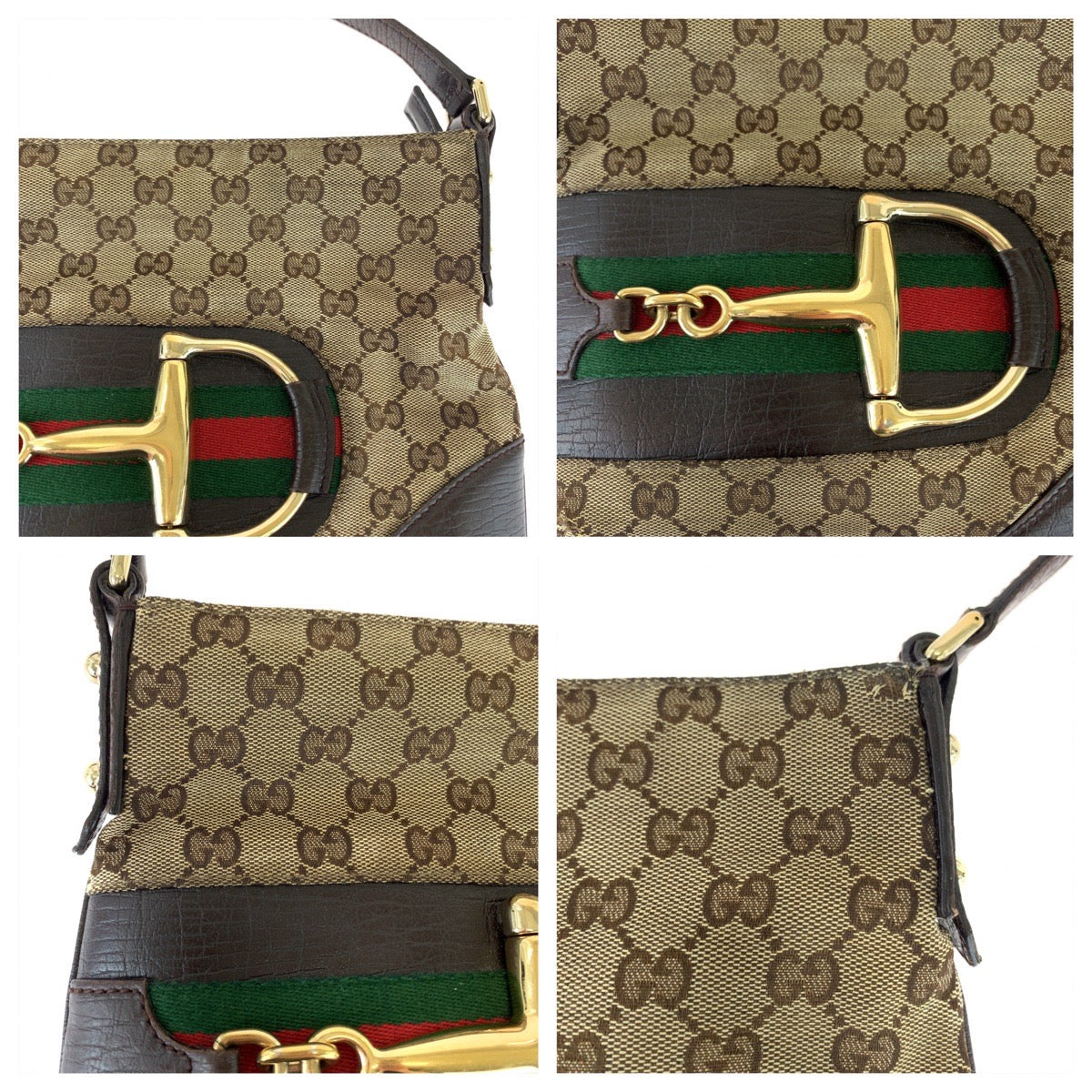 Gucci GG Canvas Horsebit Shoulder Bag 141506 in Very Good Condition