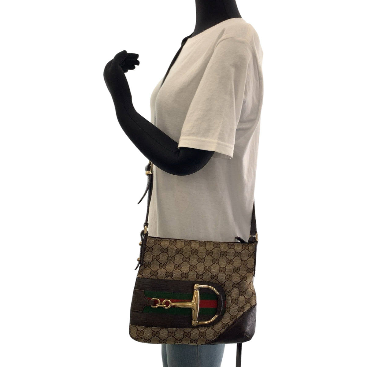 Gucci GG Canvas Horsebit Shoulder Bag 141506 in Very Good Condition