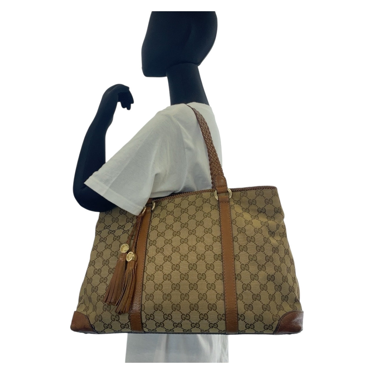 Gucci GG Canvas Leather Tassel Tote Bag