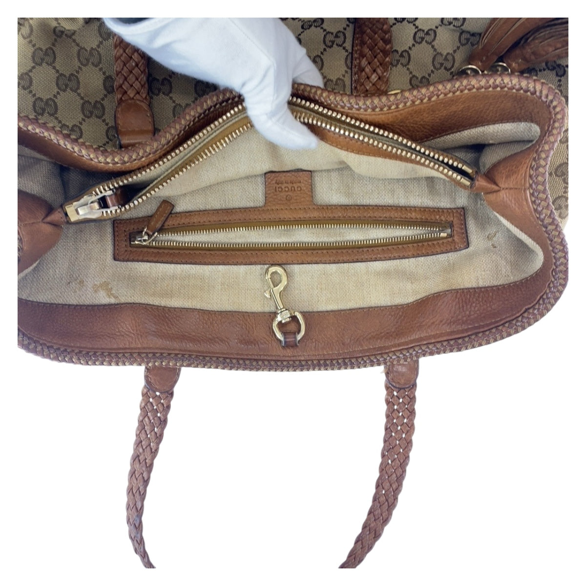 Gucci GG Canvas Leather Tassel Tote Bag