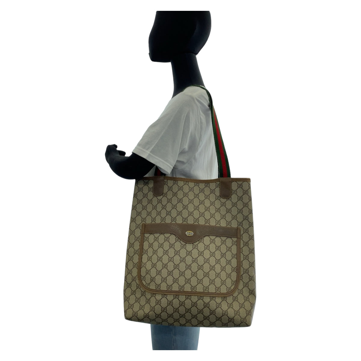 Gucci Vintage GG Supreme Canvas Leather Tote Bag