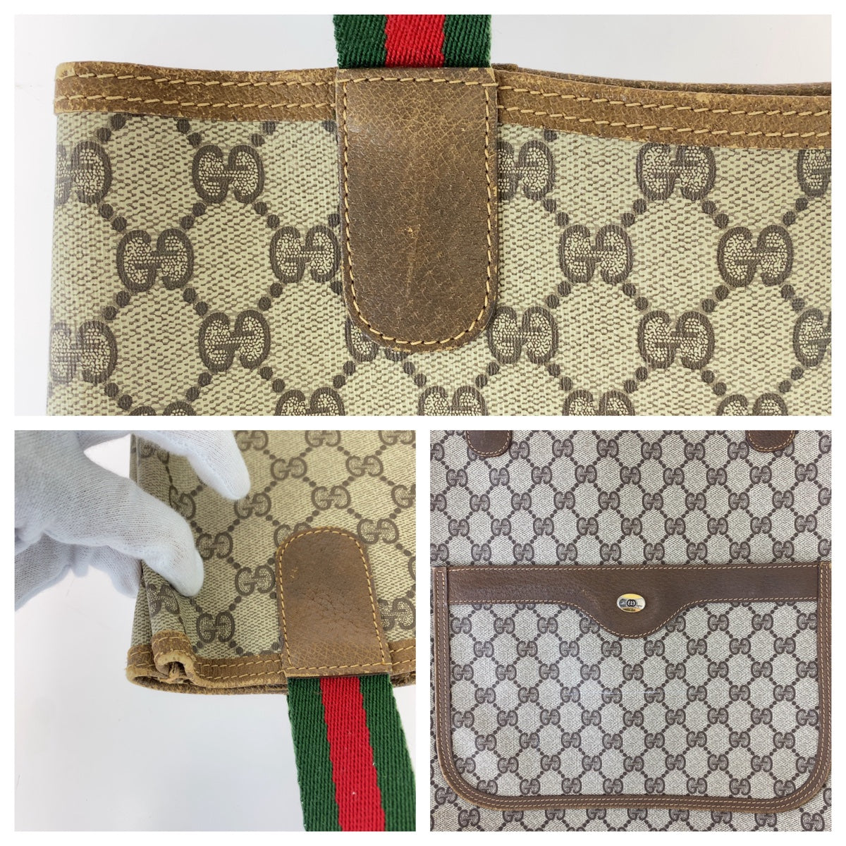 Gucci Vintage GG Supreme Canvas Leather Tote Bag