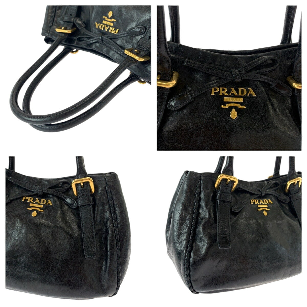 Prada Vitello Shine Ribbon Leather Tote Bag