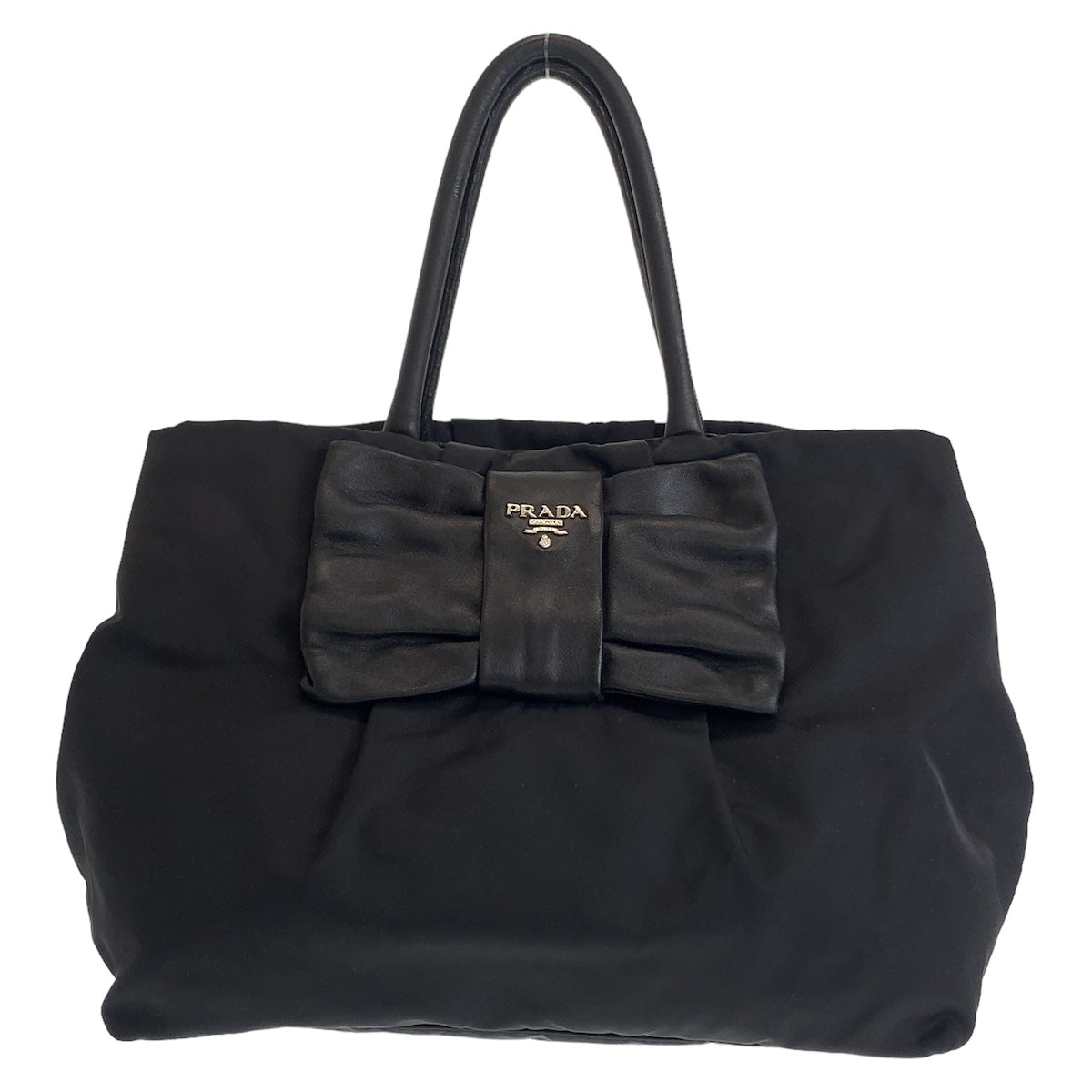 Prada Tessuto Ribbon Nylon/Leather Tote Bag Black in Very Good Condition