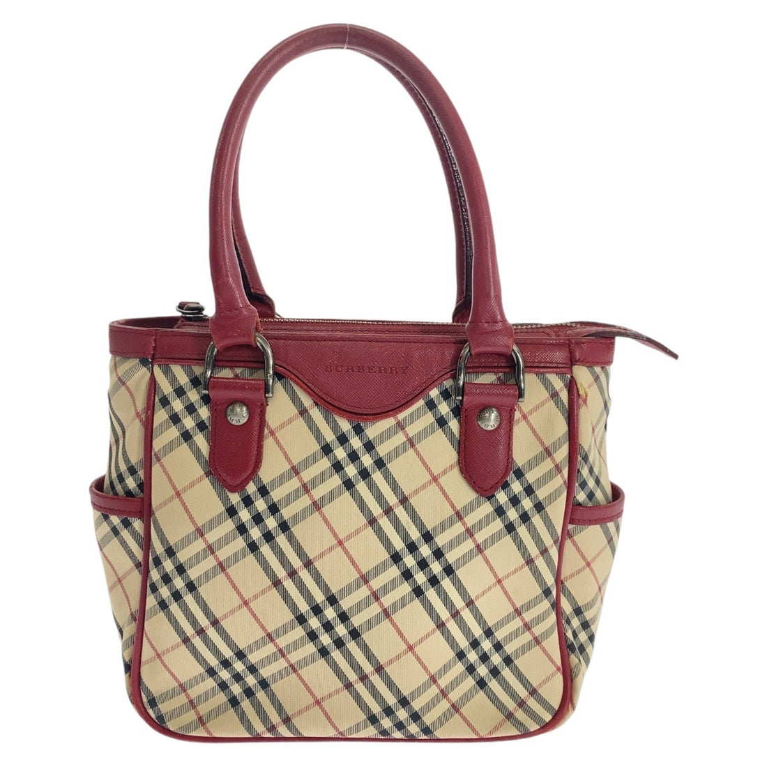 Burberry Check Canvas Leather Tote Bag in Good Condition