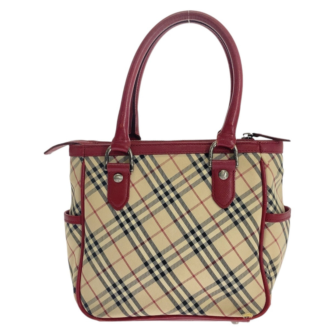 Burberry Check Canvas Leather Tote Bag in Good Condition