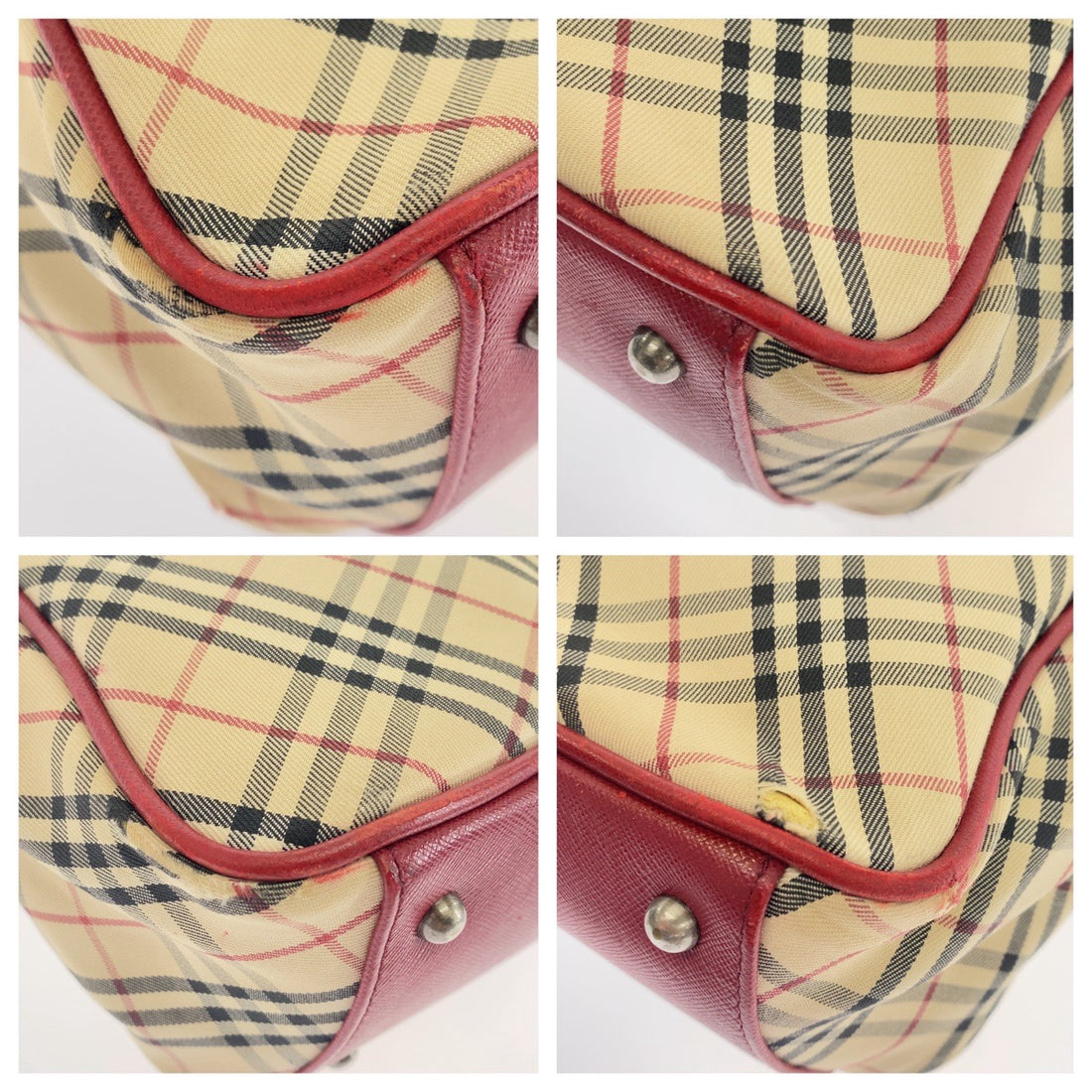 Burberry Check Canvas Leather Tote Bag in Good Condition