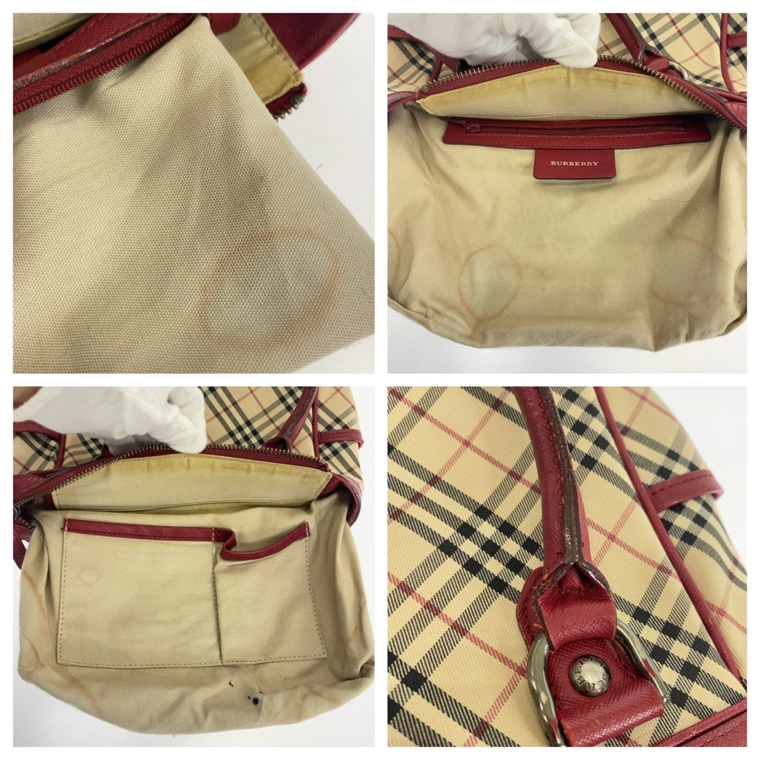 Burberry Check Canvas Leather Tote Bag in Good Condition