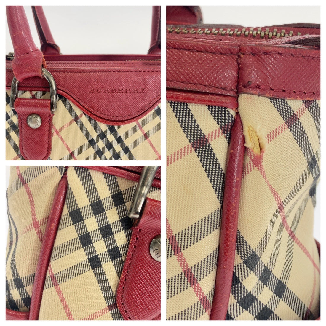 Burberry Check Canvas Leather Tote Bag in Good Condition