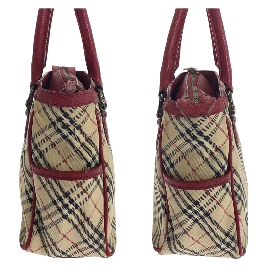 Burberry Check Canvas Leather Tote Bag in Good Condition