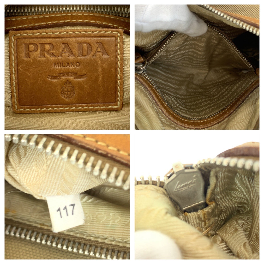 Prada Canvas Leather Logo Jacquard Shoulder Bag