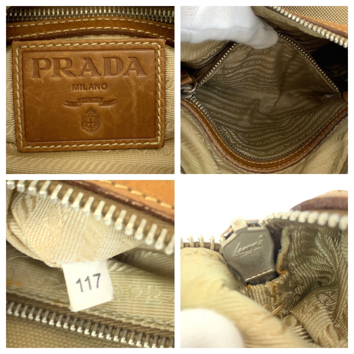 Prada Canvas/Leather Logo Jacquard Shoulder Bag in Very Good Condition