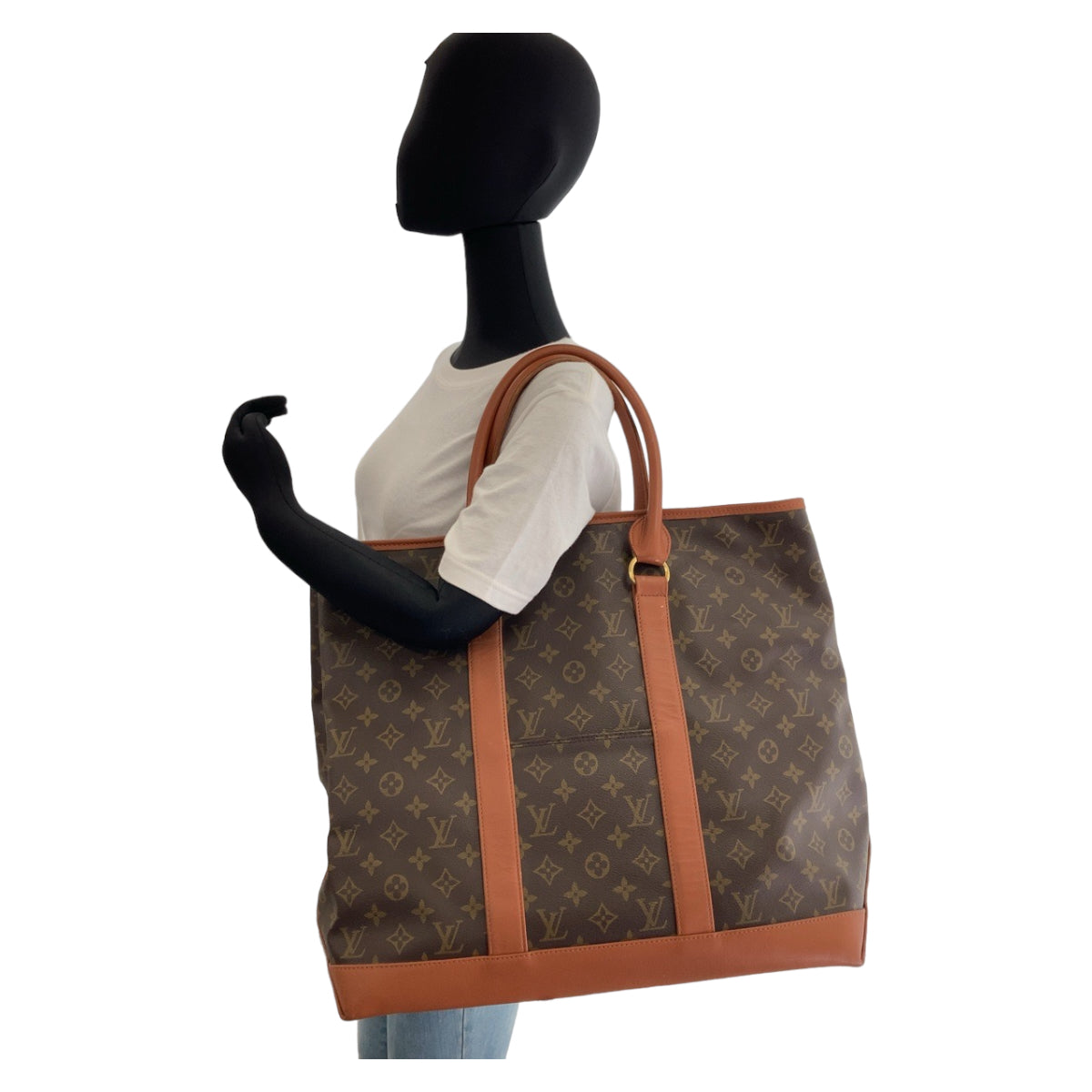 Louis Vuitton Monogram Sac Weekend GM Brown PVC Leather Tote Bag M42420 in Very Good Condition