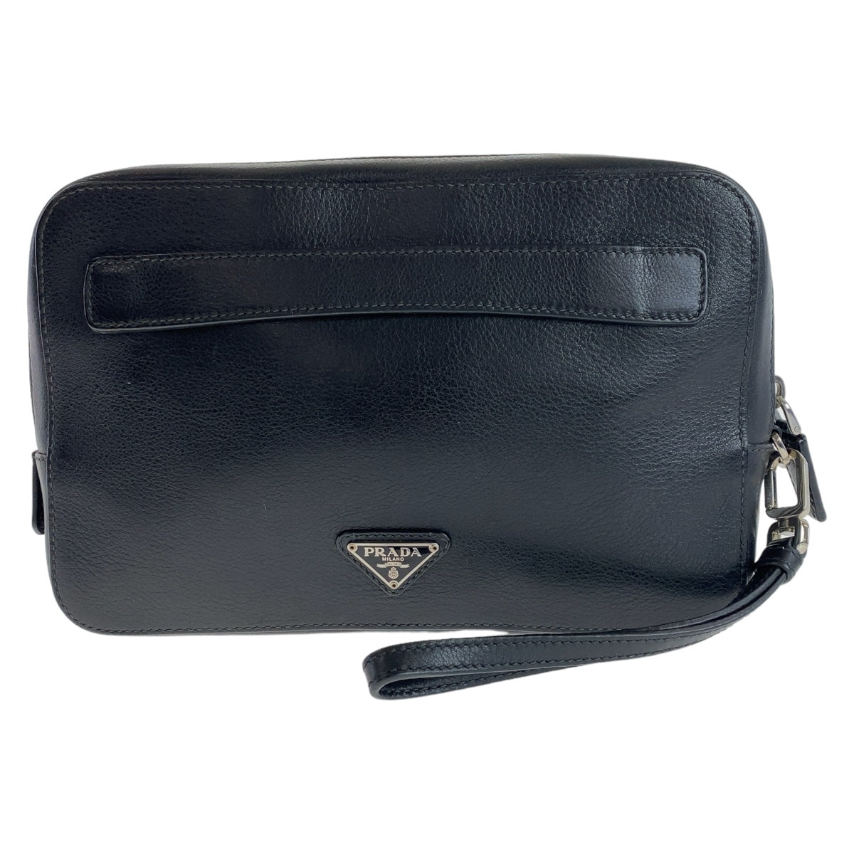 Prada Leather Triangle Logo Plate Clutch Bag in Very Good Condition