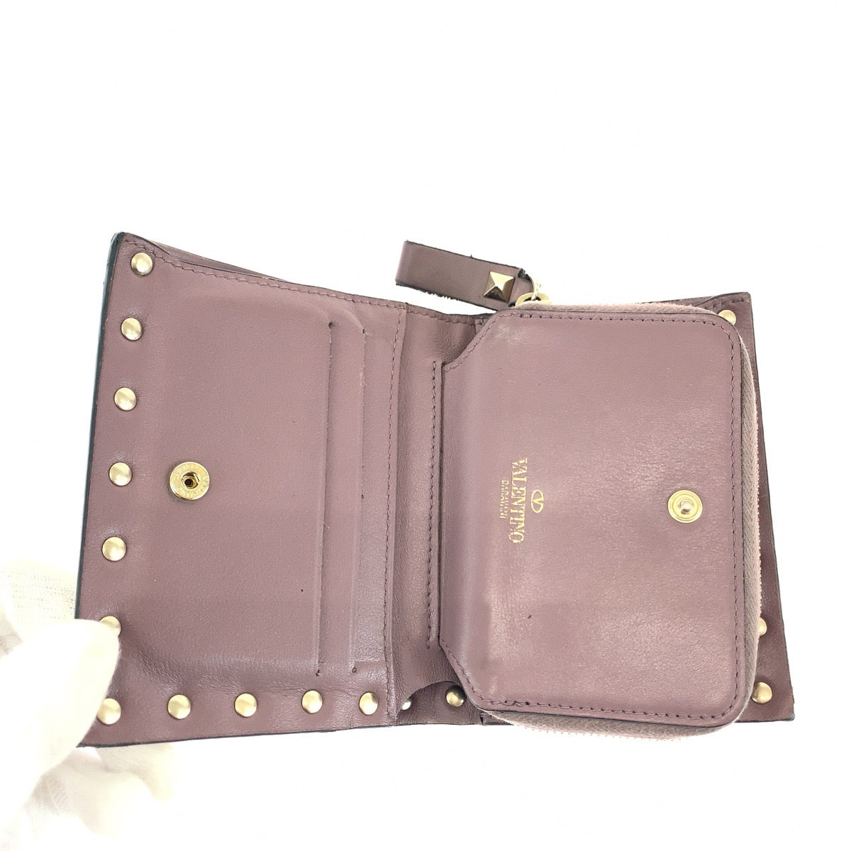 Valentino Leather Rockstud Compact Wallet