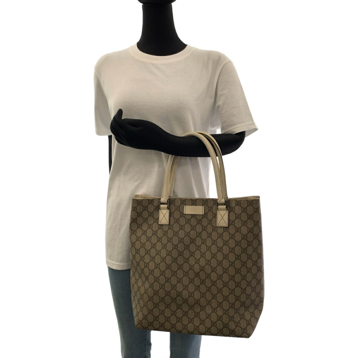 Gucci Beige Brown GG Supreme Canvas Tote Bag