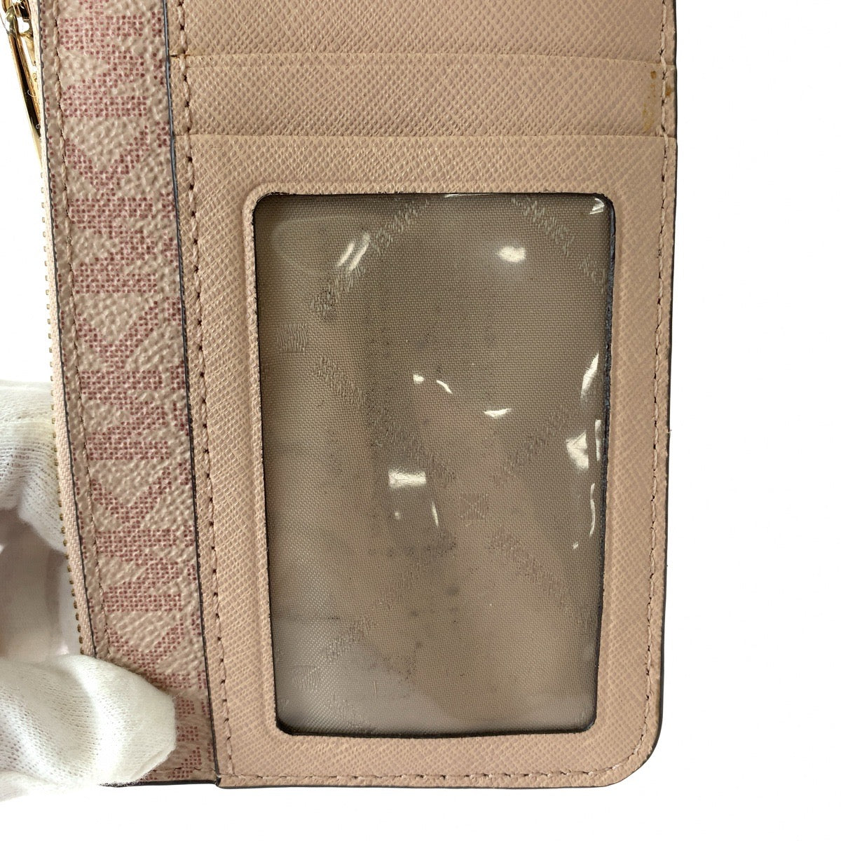 Michael Kors Pink Gold PVC Compact Wallet Coin Case in Very Good Condition