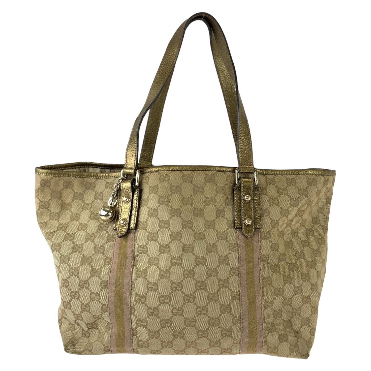 Gucci GG Canvas Brown Beige Gold Hardware Tote Shoulder Bag in Good Condition