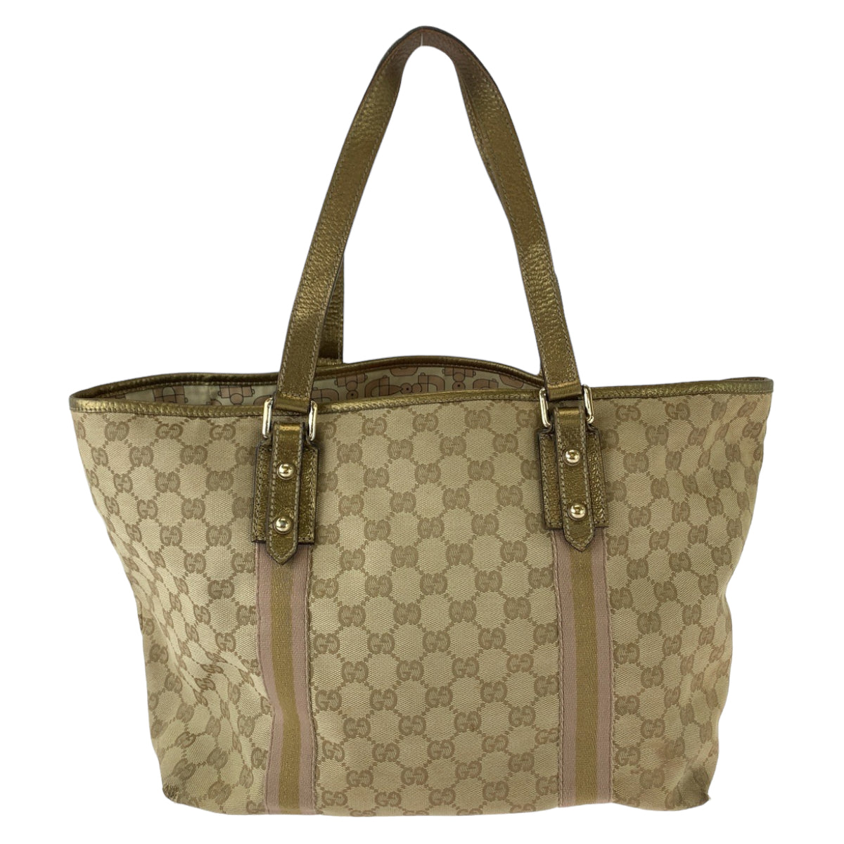 Gucci GG Canvas Brown Beige Gold Hardware Tote Shoulder Bag in Good Condition