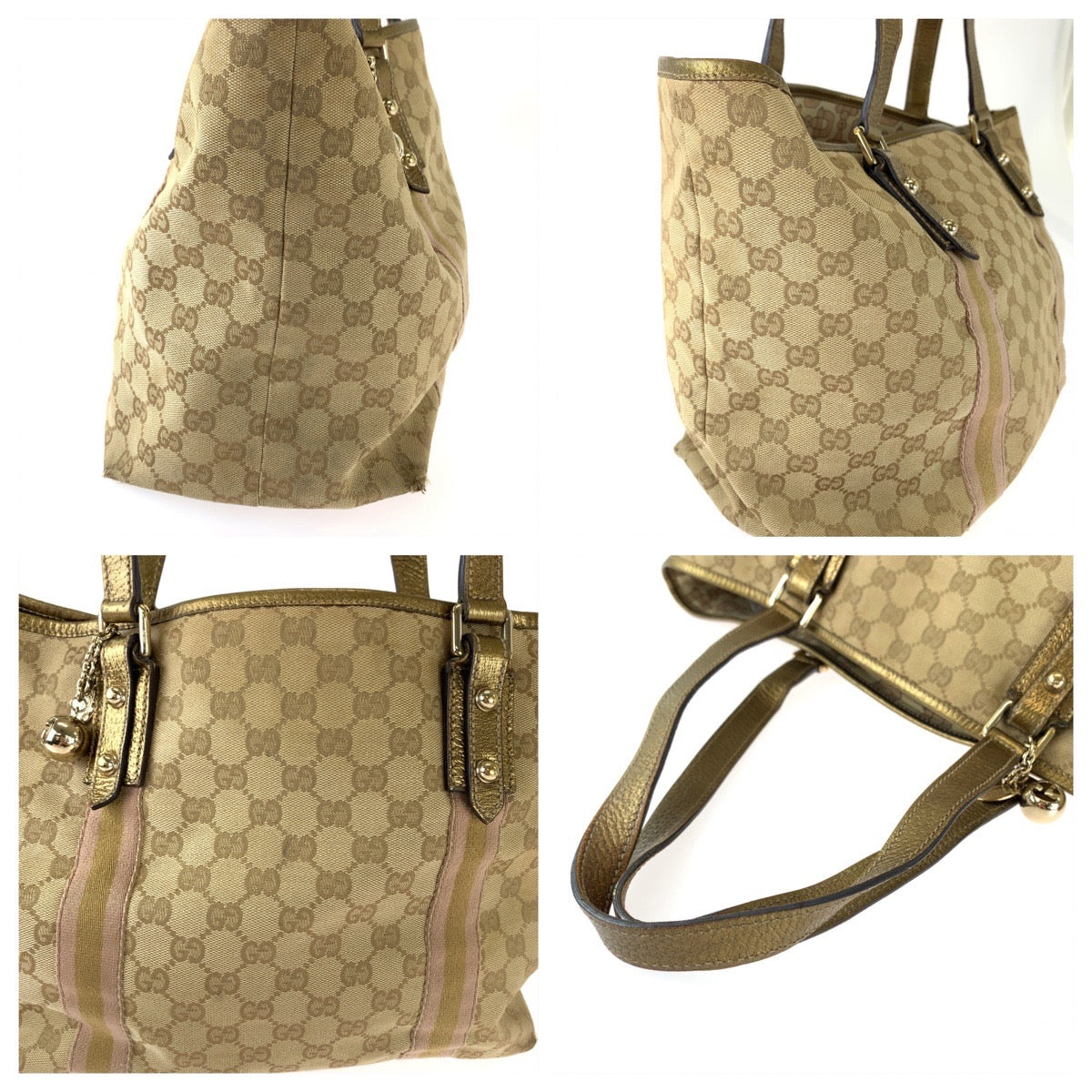 Gucci GG Canvas Brown Beige Gold Hardware Tote Shoulder Bag in Good Condition