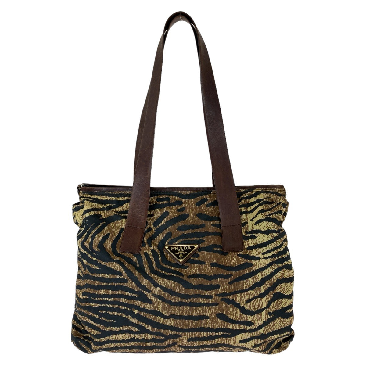 Prada Nylon/Leather Tiger Print Tote Bag in Very Good Condition