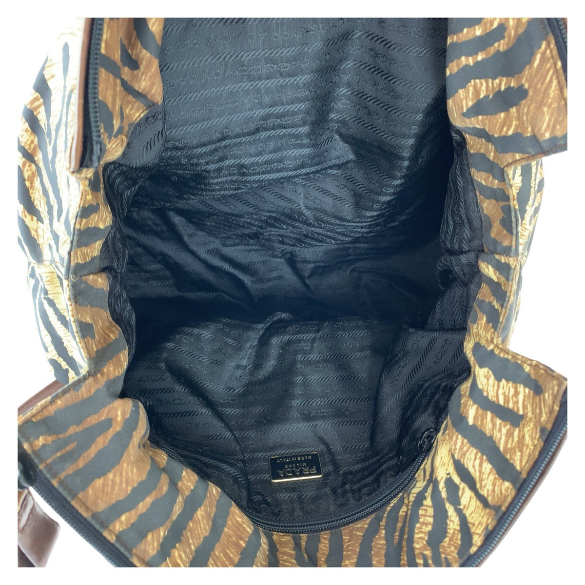 Prada Tiger Print Nylon Leather Tote Bag