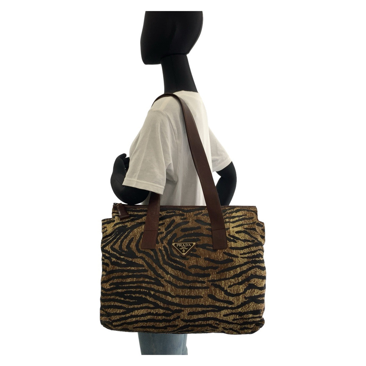 Prada Nylon/Leather Tiger Print Tote Bag in Very Good Condition