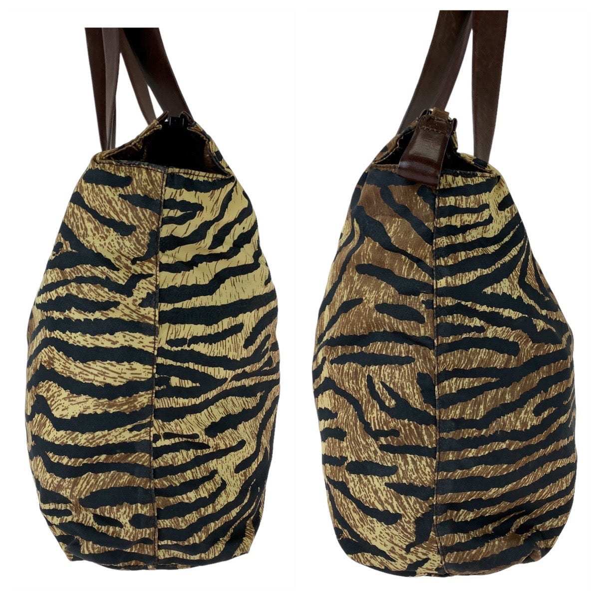 Prada Nylon/Leather Tiger Print Tote Bag in Very Good Condition