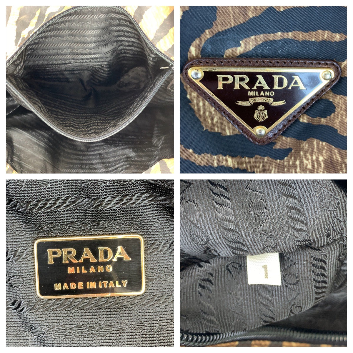 Prada Nylon/Leather Tiger Print Tote Bag in Very Good Condition