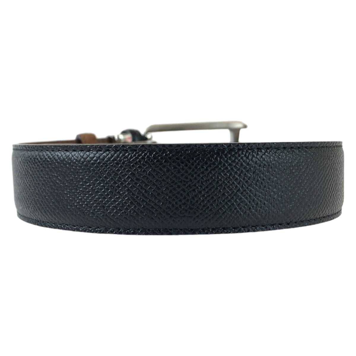 Bvlgari Leather Ellipse Black Silver Buckle Belt in Excellent Condition