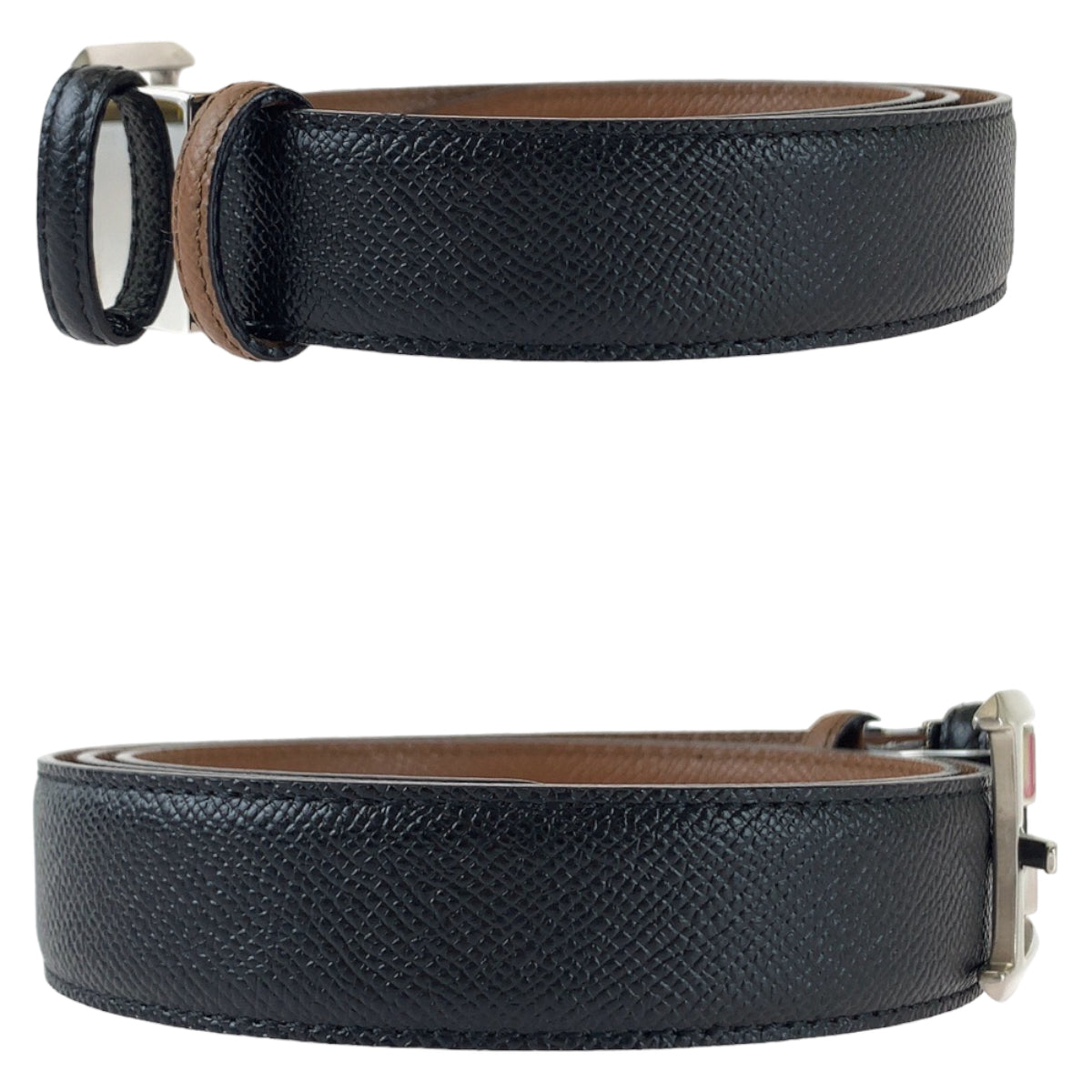 Bvlgari Leather Ellipse Black Silver Buckle Belt in Excellent Condition