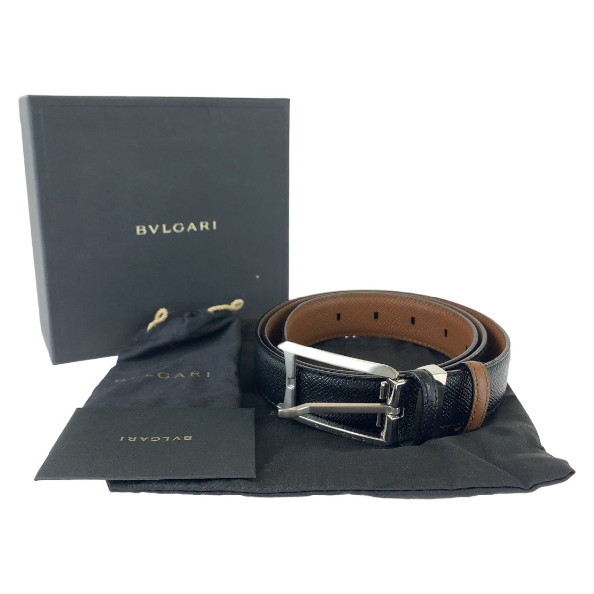 Bvlgari Leather Ellipse Black Silver Buckle Belt in Excellent Condition