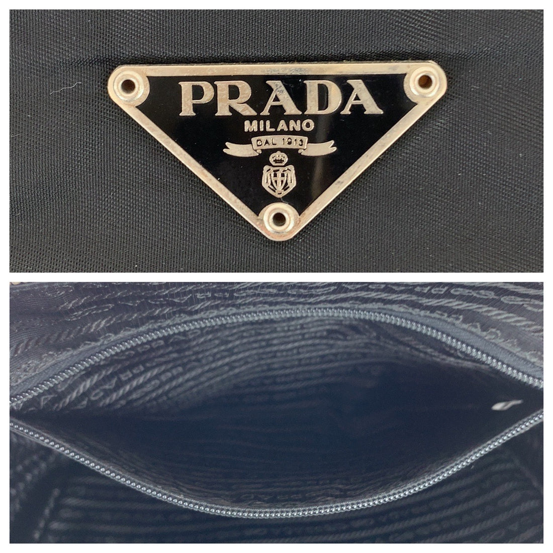 Prada Nylon Leather Tessuto Triangle Logo Tote