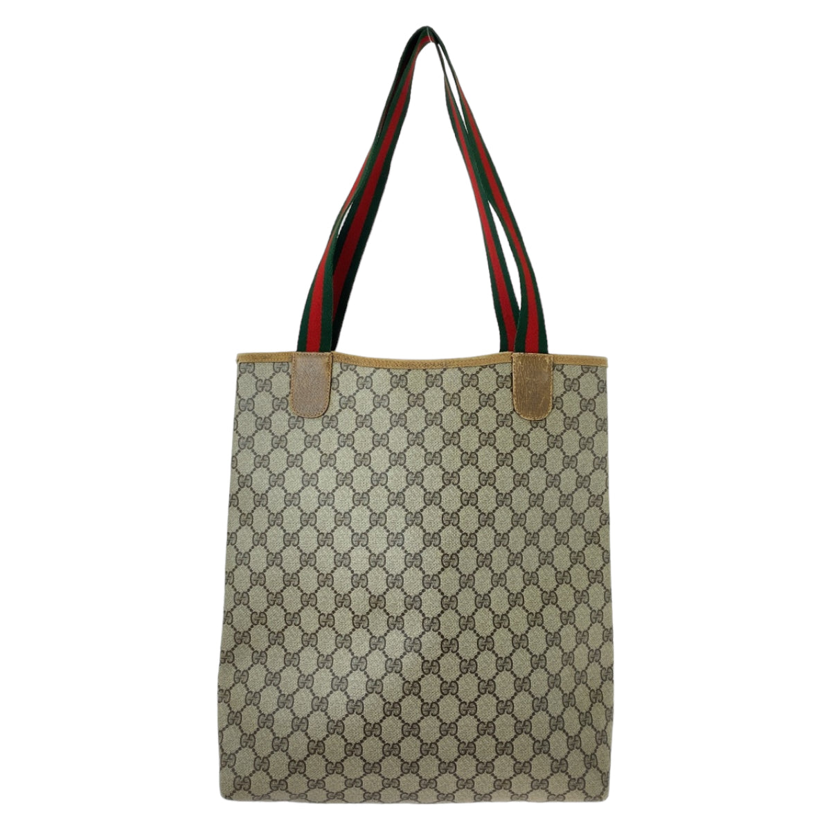 Gucci GG Supreme Canvas/Leather Interlocking Brown Gray Tote Shoulder Bag in Very Good Condition