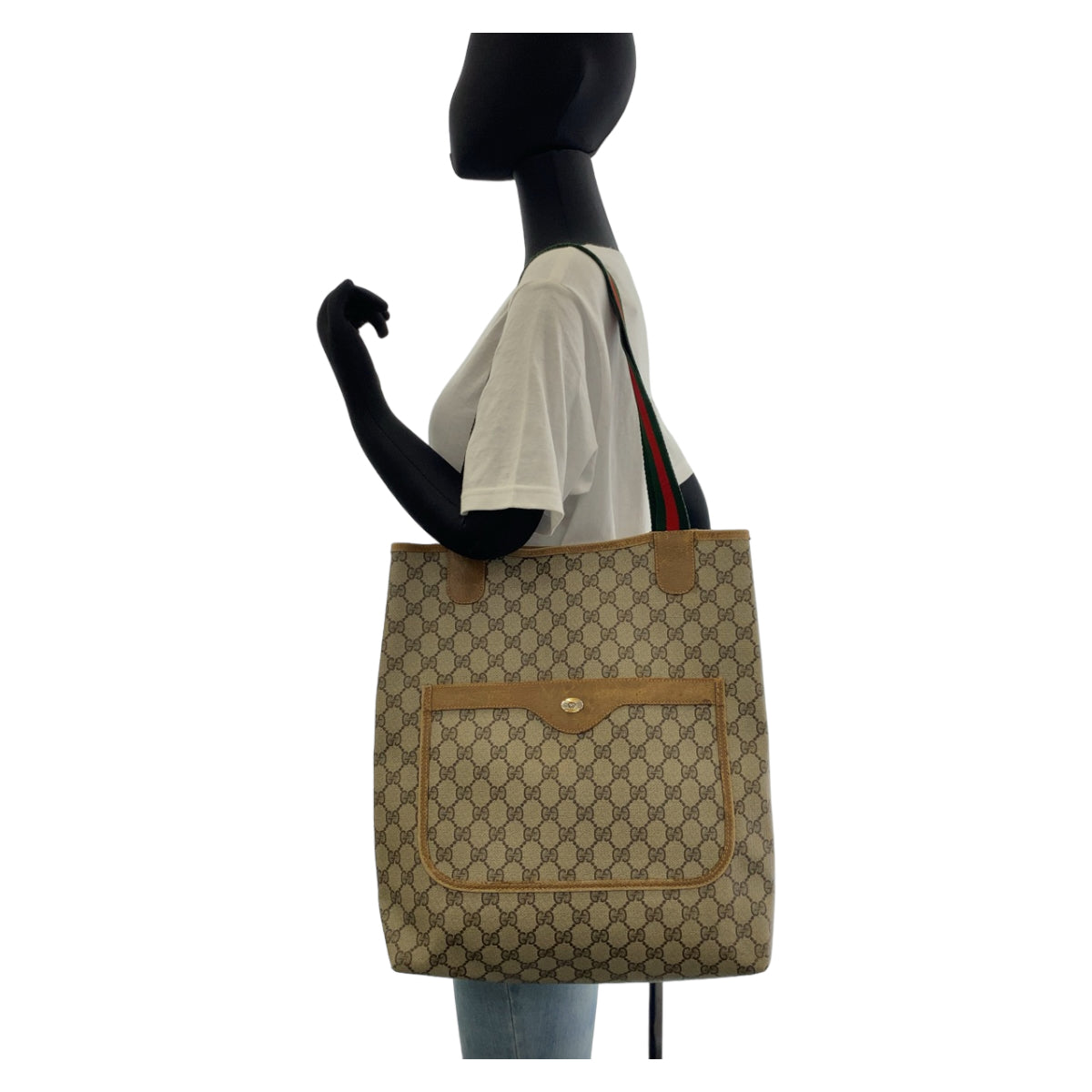 Gucci GG Supreme Canvas/Leather Interlocking Brown Gray Tote Shoulder Bag in Very Good Condition