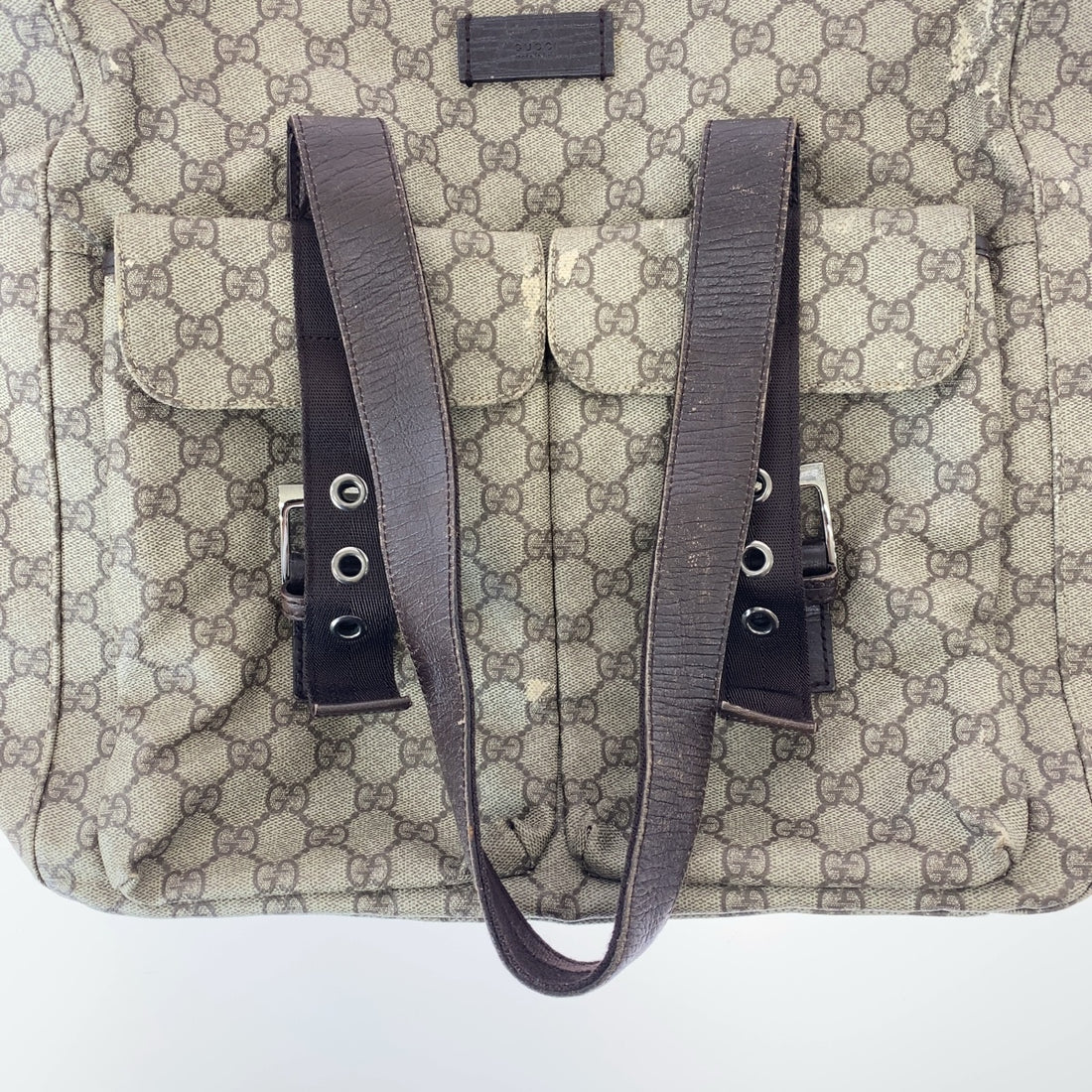 Gucci GG Supreme Canvas Leather Tote Bag