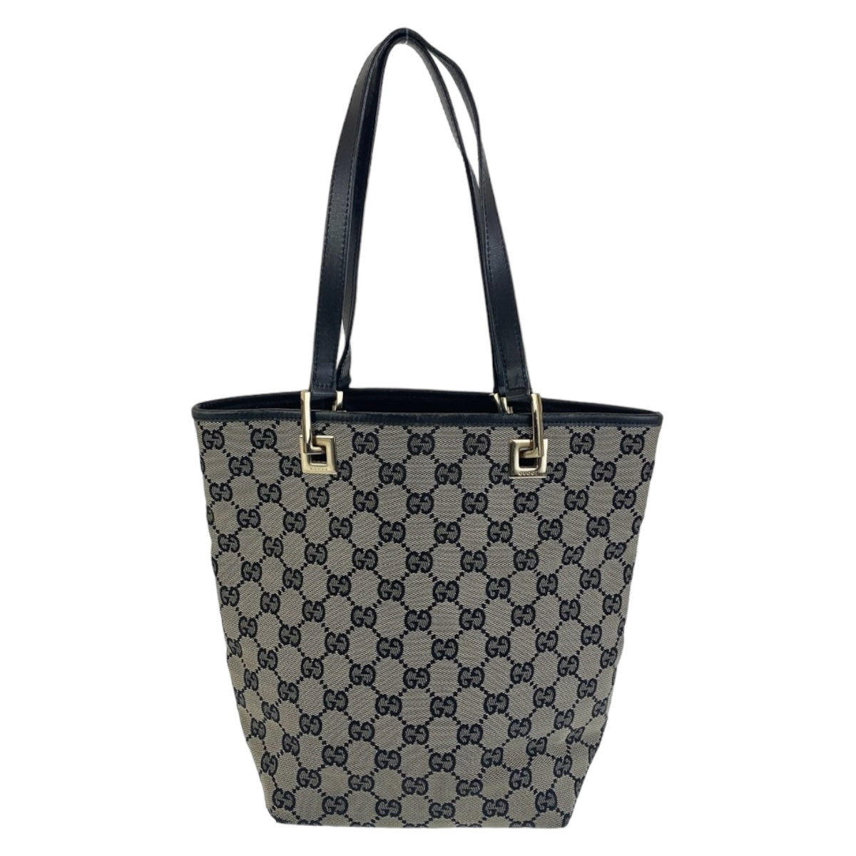 Gucci Black GG Canvas Leather Tote Shoulder Bag