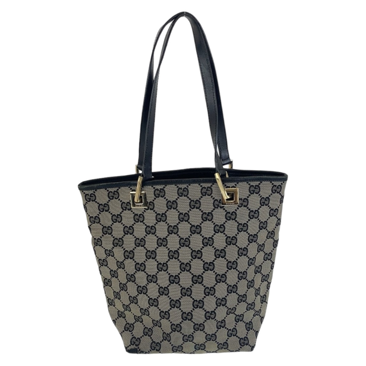 Gucci Black GG Canvas Leather Tote Shoulder Bag