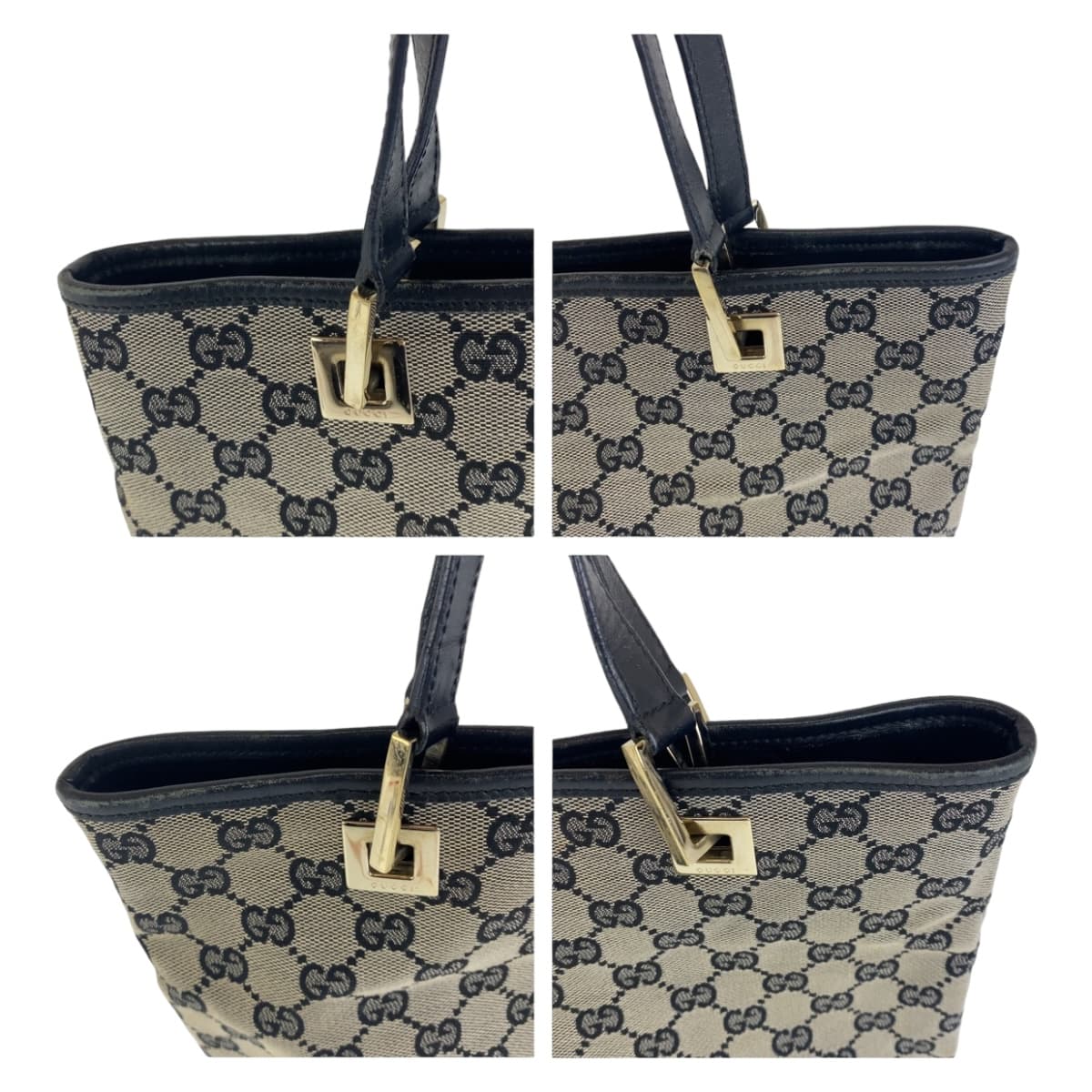 Gucci Black GG Canvas Leather Tote Shoulder Bag