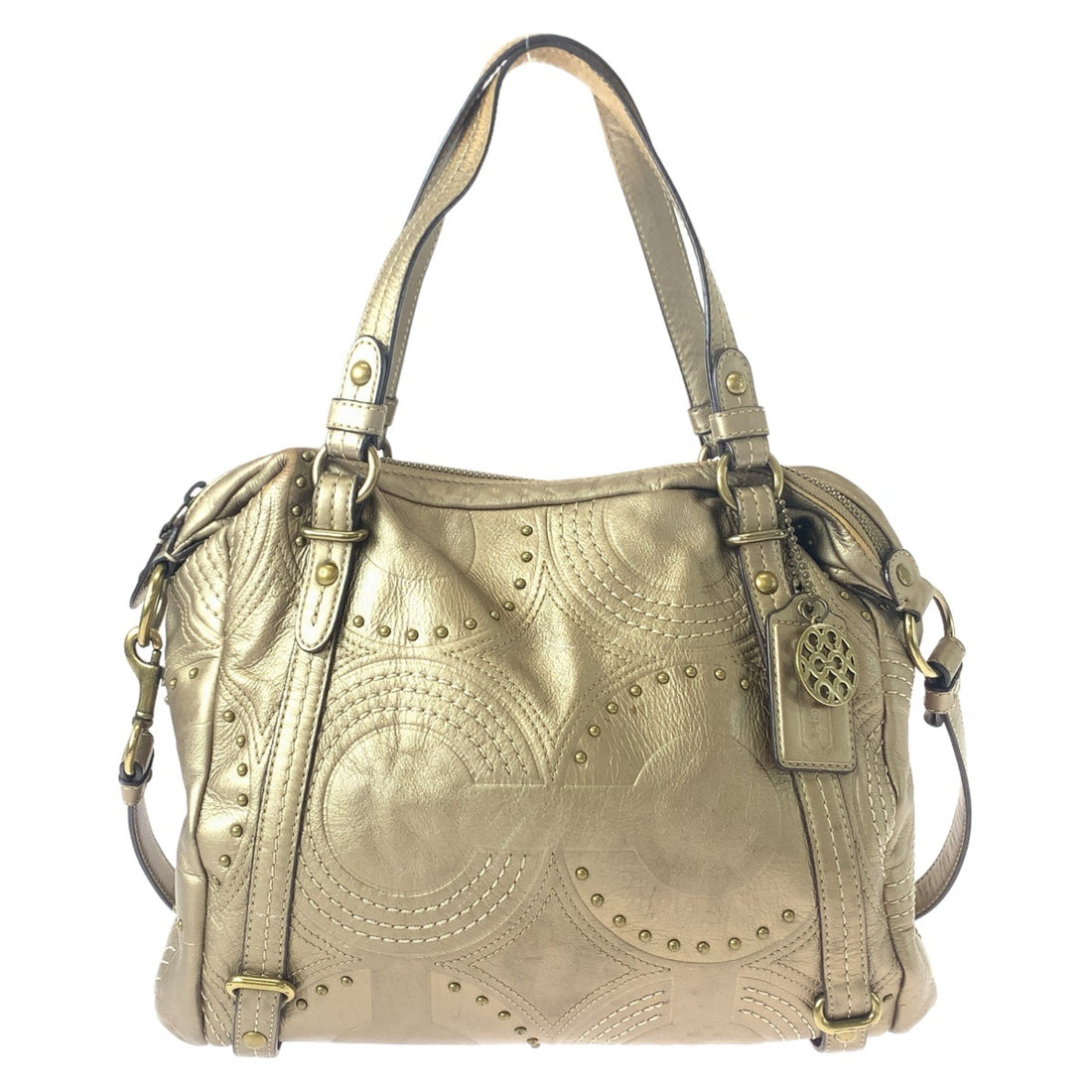 Coach Op Art Alexandra Studs Leather Tote Bag