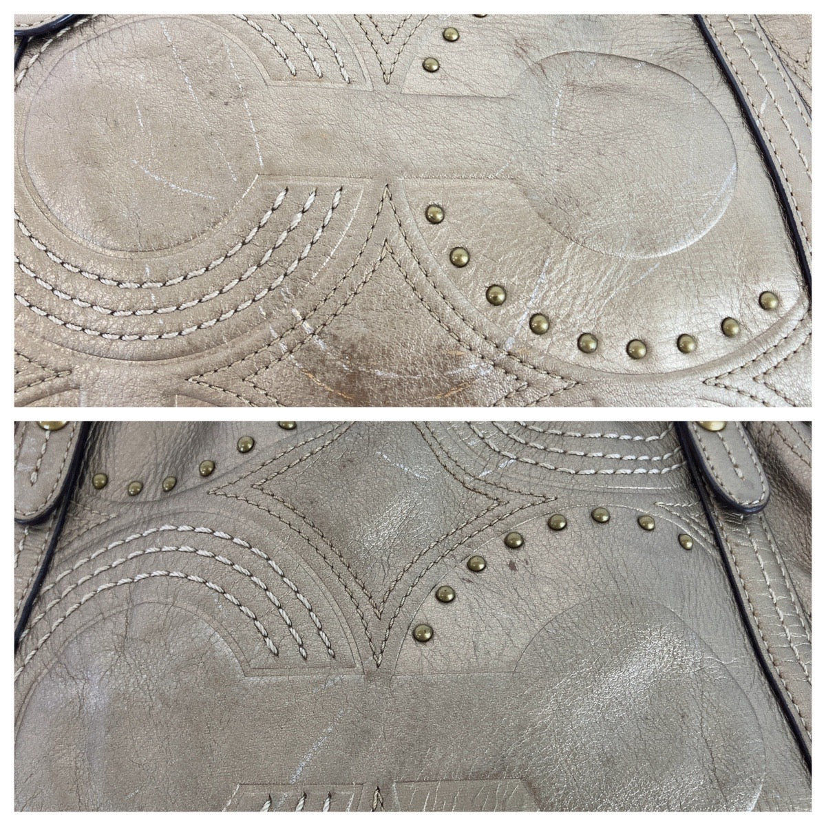 Coach Op Art Alexandra Studded Leather Tote Bag in Very Good Condition