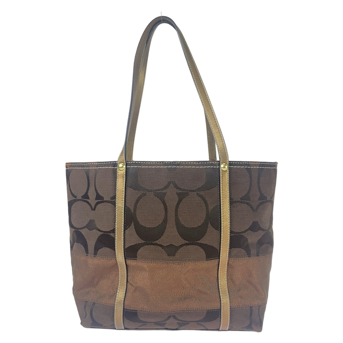 Coach Canvas Signature Brown Gold Hardware Tote Shoulder Bag in Very Good Condition