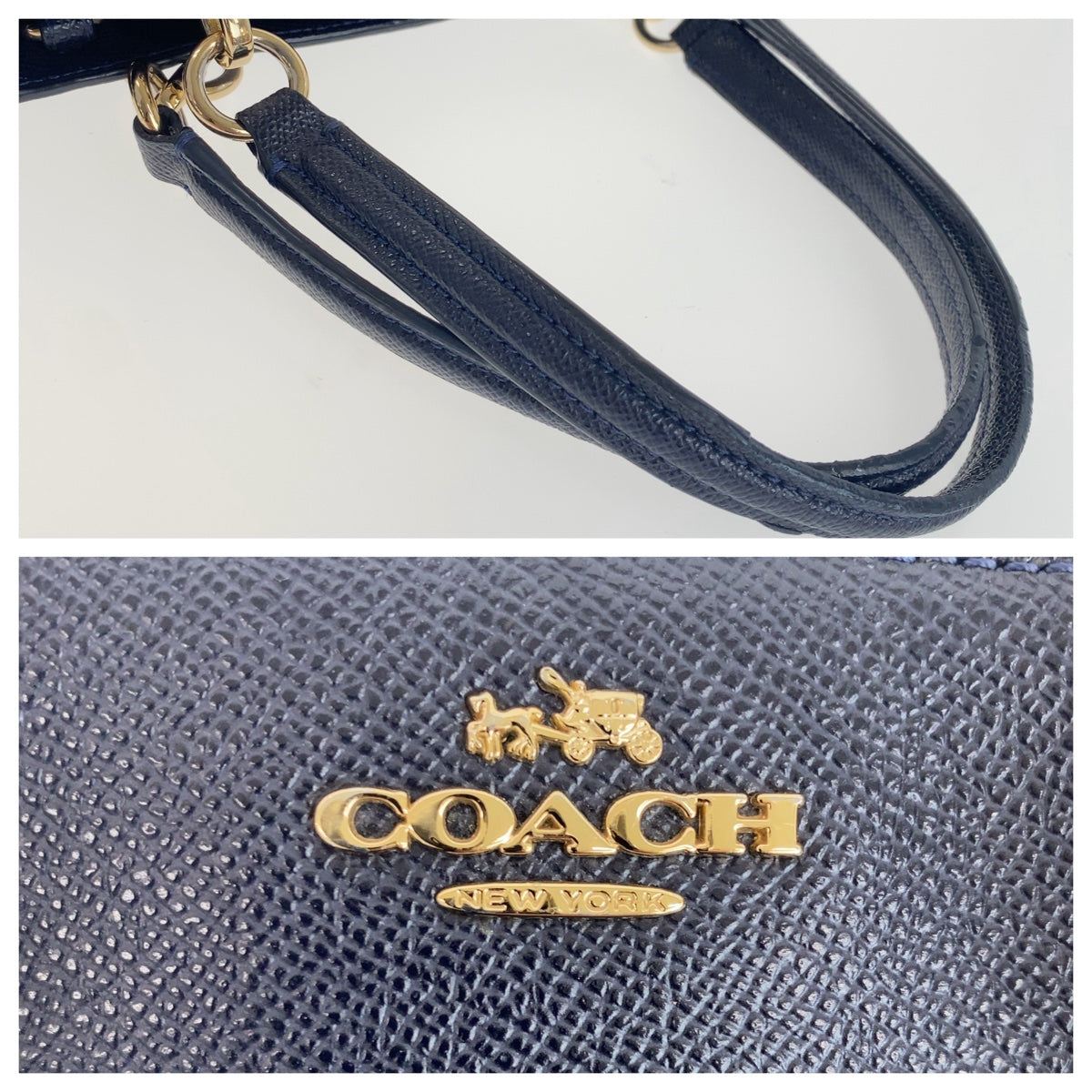 Coach Navy Gold PVC 2way Shoulder Handbag B57847 in Very Good Condition