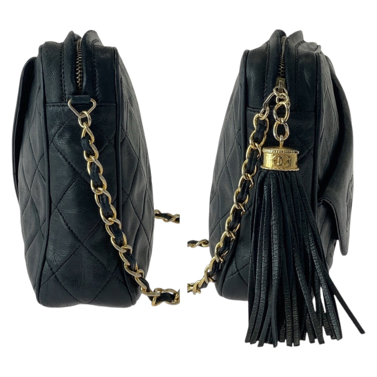 Chanel Vintage Matelasse Coco Mark Fringe Lambskin Shoulder Bag in Very Good Condition