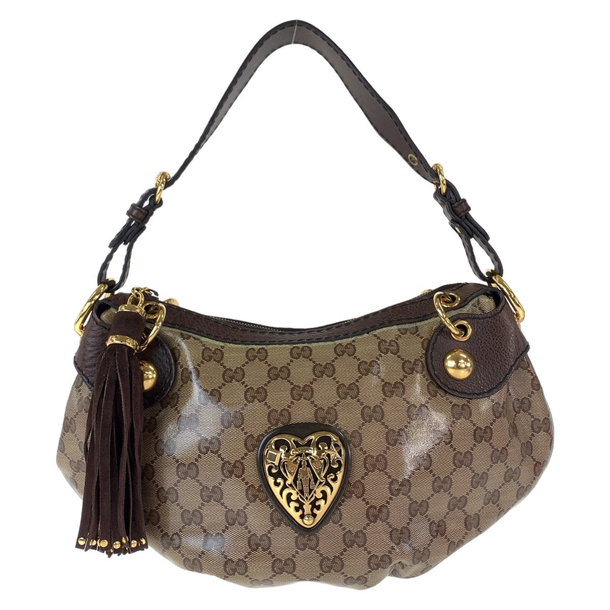 Gucci GG Canvas/Leather Crystal Hysteria Shoulder Bag 211963 in Very Good Condition