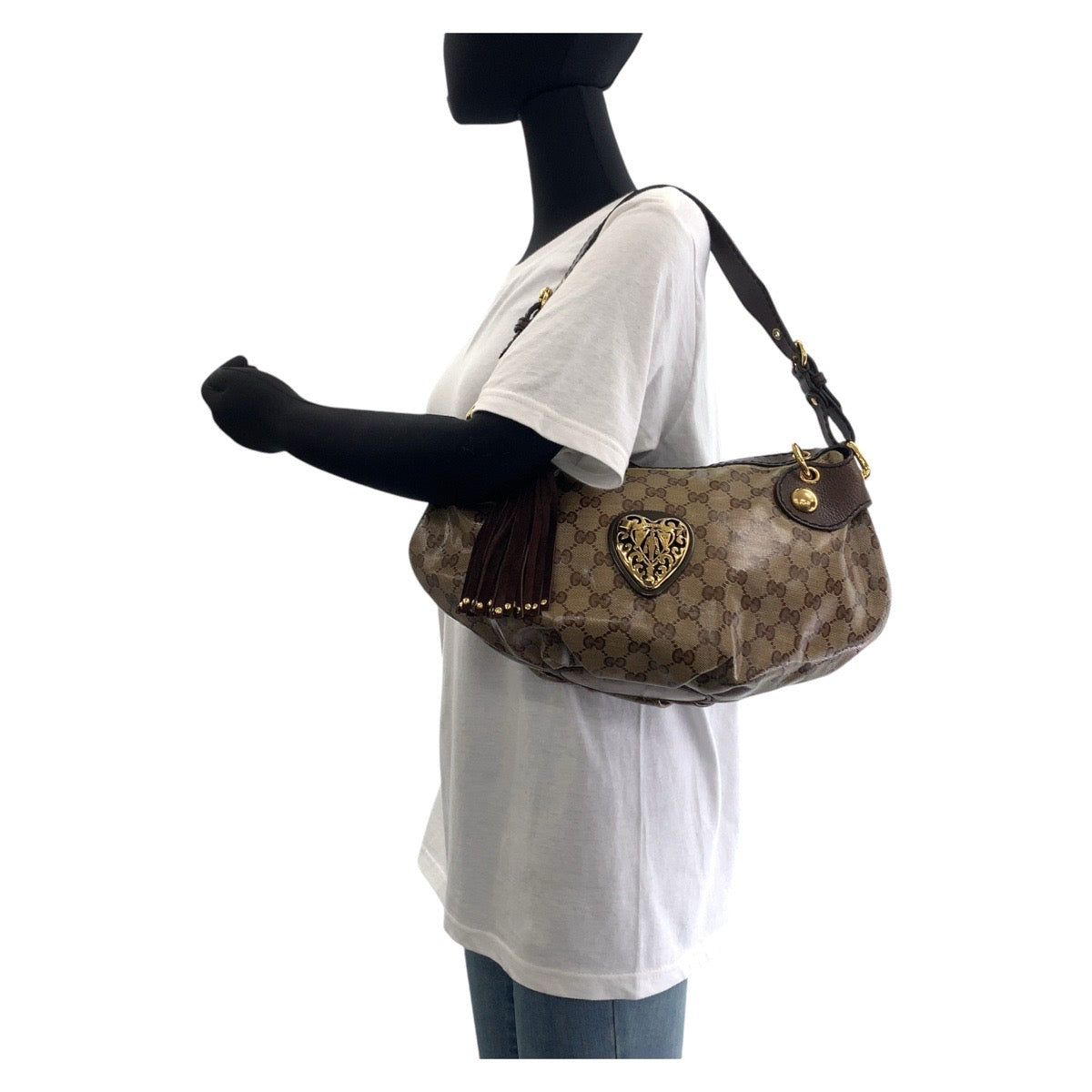 Gucci GG Canvas/Leather Crystal Hysteria Shoulder Bag 211963 in Very Good Condition